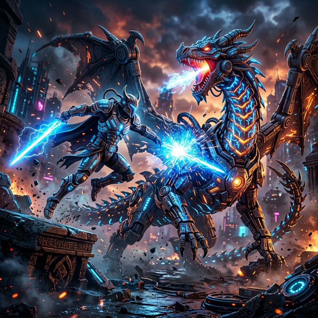 Cyber Knight vs Dragon